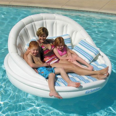 Solstice White and Blue Inflatable Three-Seat Pool Sofa
