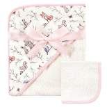 Hudson Baby Infant Girl Cotton Hooded Towel and Washcloth 2pc Set, Enchanted Forest, One Size