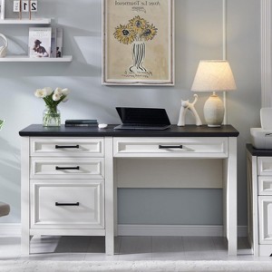 SinCiDo Home Desk,53" Wide Desk in the Farmhouse,Adjustable Filing Cabinet A4/ Letter /F4/Lega,3 Drawers, Desk for Study and Bedroom - 1 of 4