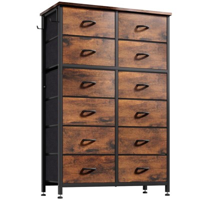 Gikpal 12 Drawer Dresser, Tall Fabric Dresser & Chest of Drawers for Bedroom, Cupboards & Cabinets with Wooden Top and Metal Frame, Organizer, Brown