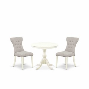 3-Piece Linen White Finish Solid Wood Top - Button Tufted Upholstered Dining Room Set - Seats 4 - 1 of 4