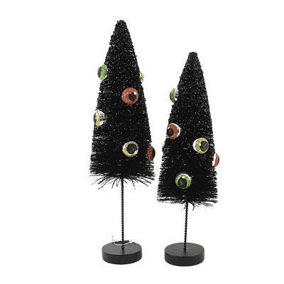 Halloween 11.0" Eerie Eyeball Bottle Brush Tree Set Of 2 Glittered  -  Decorative Figurines
