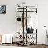 Corner Coat Rack with Shoe Bench Entryway, Corner Hall Tree with 6 Double Hooks - 2 of 4