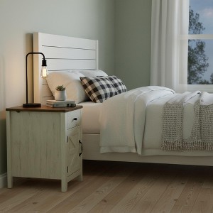 Homy Casa Modern Farmhouse Side Table with Charging Station, Drawer and Storage Cabinet, End Table for Living Room or Bedroom - 1 of 4