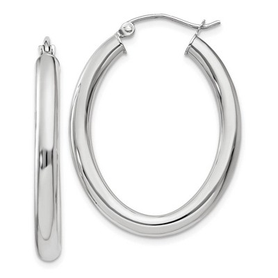 Black Bow Jewelry 3.5mm x 32mm Polished 14k White Gold Classic Oval Tube Hoop Earrings