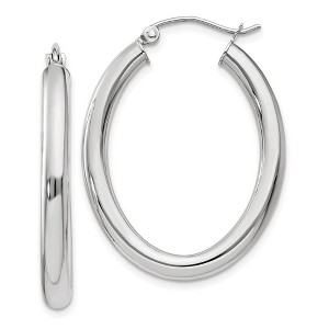 Black Bow Jewelry 3.5mm x 32mm Polished 14k White Gold Classic Oval Tube Hoop Earrings - 1 of 4