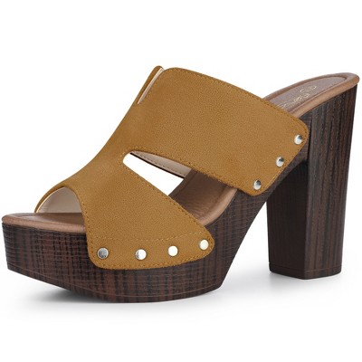 Perphy Women's Platform Slip-on Block High Heels Slides Mule Sandals