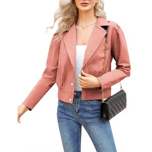 Coolmee Women's Jackets Cropped Blazer Long Sleeve Casual Coat Notch Lapel Coats - 1 of 4