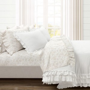 Home Boutique Garden Of Flowers Ruffle Sheet Set Neutral/White 4Pc Set Twin-Xl - 1 of 1