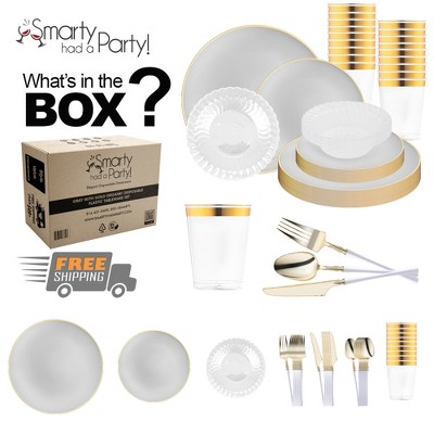 Smarty Had A Party Gray w/ Gold Organic Plastic Tableware Set - 120 Sets