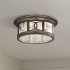 John Timberland Modern Flush Mount Outdoor Ceiling Light Fixture Mission Oil Rubbed Bronze Drum 12" Seedy Glass Damp Rated for Porch Patio - 2 of 4