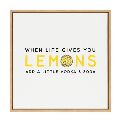 24" x 24" Sylvie Cocktail Quote Lemons Add Vodka and Soda Framed Canvas Natural - Kate & Laurel All Things Decor