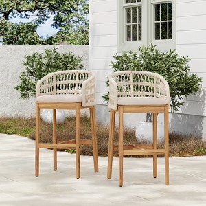 Christopher Knight Home Lagna Modern Patio Acacia Wood Woven Rope Barstools (Set of 2) - 1 of 4