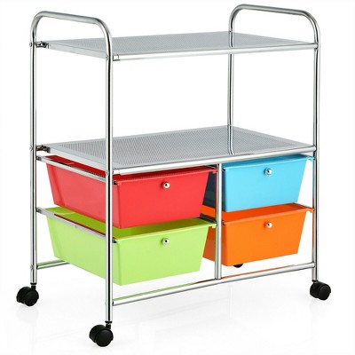 Costway 4Drawer Rolling Storage Cart shelf Scrapbook Paper Office School Organizer BlackWhite