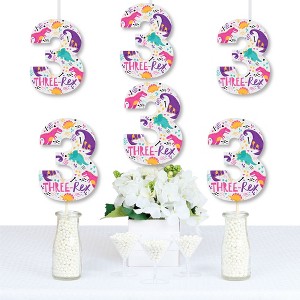 Big Dot of Happiness 3rd Birthday Roar Dinosaur Girl - Three Shaped Decorations DIY Three Rex Dino Third Birthday Party Essentials - Set of 20 - 1 of 4