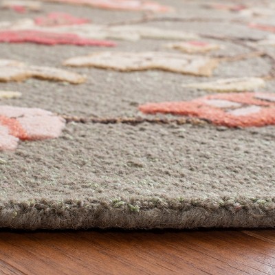 Francesca Black Round Hand-Tufted Wool Floral Rug