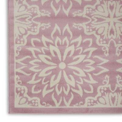 Ivory and Pink Floral Synthetic 8' x 10' Rectangular Rug