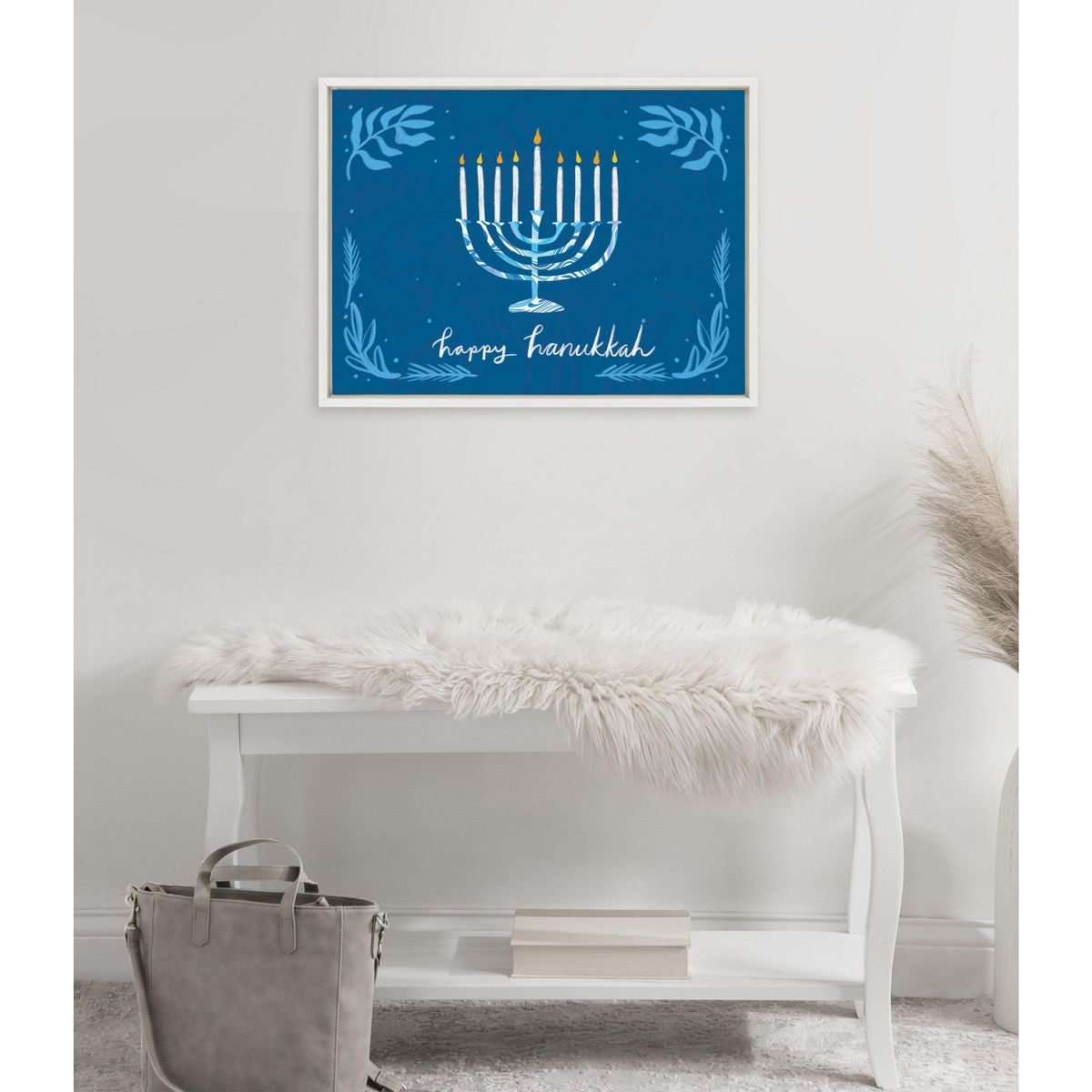 Kate and Laurel Sylvie Happy Hanukkah Framed Canvas by Jessi Raulet of Ettavee, 18x24 Sylvie White - thumbnail 3