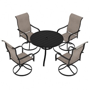 Mondawe 5-Piece Steel Textiliene Swivel Chair Round Table Patio Dining Set with Umbrella Hole - 1 of 4