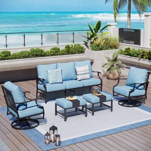 Captiva Designs 5pc Metal Patio Outdoor Conversation Set with Swivel Grid-back Chairs and Ottomans - 1 of 4