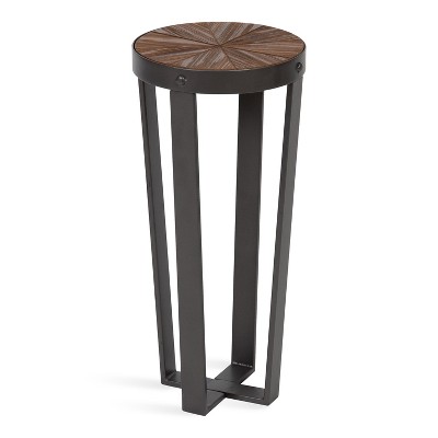 Gerhardt 22" Round Rustic Brown Wood and Metal Drink Table