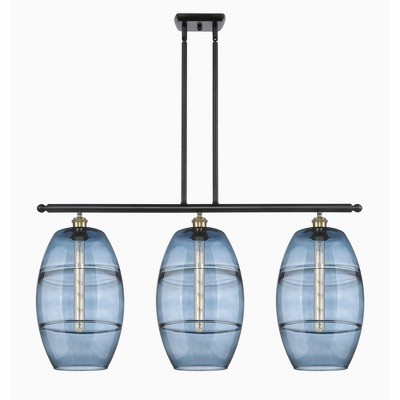 Vaz - 3 Light Stem Hung Island In Industrial Style-19 Inches Tall and 36.5 Inches Wide