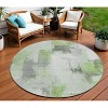 Green And Silver Abstract Washable Indoor Outdoor Area Rug - 2 of 4