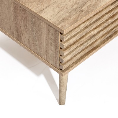 Mid-Century Modern Light Brown Wood Coffee Table with Storage