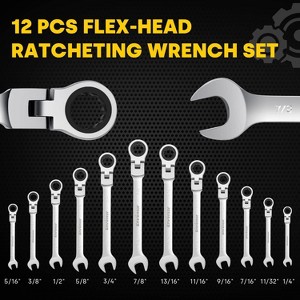 Aghana Digitals 12 Pieces Flex Head Ratcheting Wrench Set, CRV Steel, 72-Teeth, 12-Point Combination Ratchet Wrenches Set with Rolling Pouch - 1 of 4