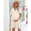 Maternity Swiss Dot Dress Summer V Neck Short Sleeve Button Down Mini Dress Baby Shower Photoshoot with Pockets - 4 of 4