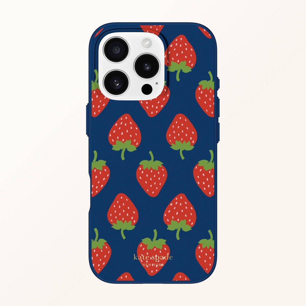 Kate Spade New York Protective Phone Case for iPhone 16 Pro with MagSafe - Strawberry Dotted: Classic Pattern, PET/TPU/ABS Material