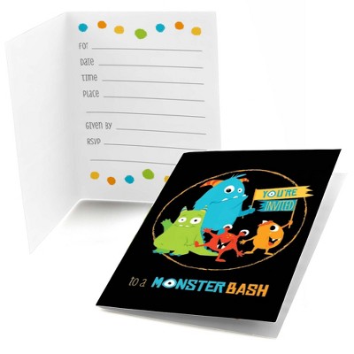 Big Dot of Happiness Monster Bash - Fill In Little Monster Birthday Party or Baby Shower Invitations (8 count)