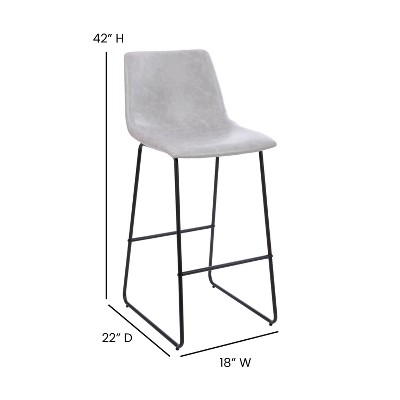 Modern Sled Base Light Gray Faux Leather Bar Stools, Set of 2