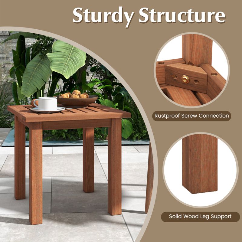 Tangkula 1PC/2PCS Patio Hardwood End Table Square Side Table with Slatted Tabletop Small Coffee Bistro Table Indoor Outdoor Side Table, 3 of 10