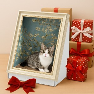 Kumasinova Cat Living in Famous Painting,Pet Scratcher Oil Painting Cat House,Vintage Art Picture Frame Cardboard House - 1 of 2