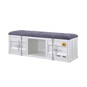 Cargo Storage Bench Gray Fabric/White - Acme Furniture: Upholstered Ottoman for Entryway and Bedroom - 1 of 4