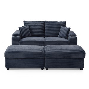 VYNXARIA Loveseat with Ottomans,Corduroy Fabric Modular Sectional Sofa,Comfy Deep Plush Couch with Ottomans and Two Pillows,Dark Gray - 1 of 4
