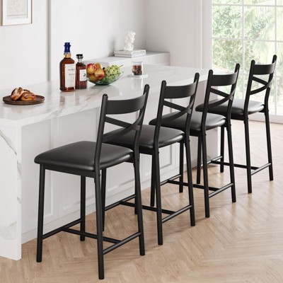 Bar Stools Set of 2, Bar Stools Set of 2 with X-Shaped Backrest and ...