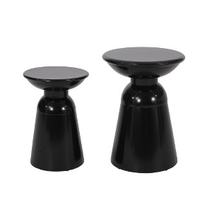 ACEPANO 15 in. W Set of 2 Horn-Shaped Outdoor Wrought Iron Side Tables for Patio-Black - 1 of 4