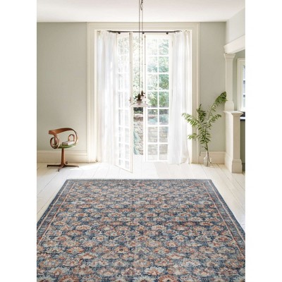 Hand Knotted Blue Wool Floral 5' x 8' Rug