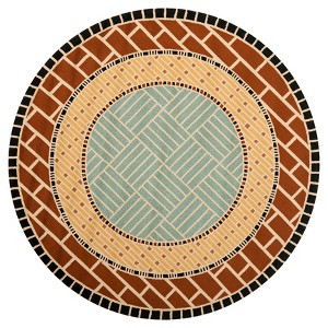 Brown/Blue Geometric Hooked Round Area Rug - (6