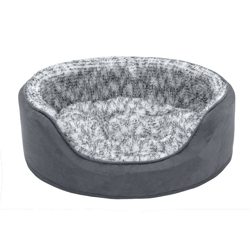 FurHaven Two-Tone Faux Fur & Suede Oval Pet Bed for Dogs & Cats, 2 of 4