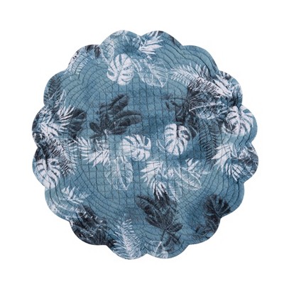 Bruno Palms Blue and White Quilted Fabric Round Placemats Set of 6