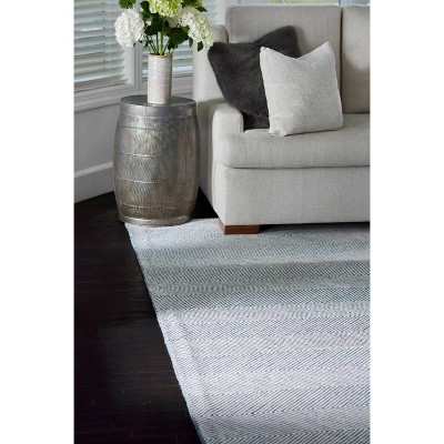 Blue Herringbone Hand Tufted Wool Area Rug, 5' x 8'