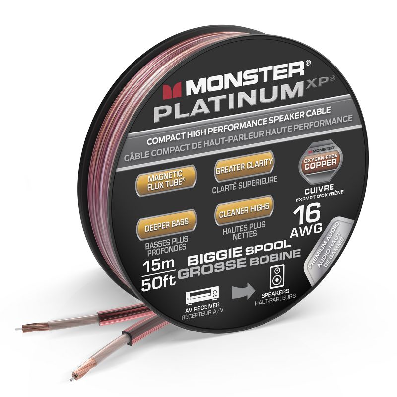 Monster Platinum 16 AWG XP Clear Jacket and Magnetic Flux Tube Speaker Wire Cable Spool, 1 of 10