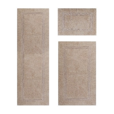 Lux Sand 100% Cotton Reversible Bath Rug Set - 3 Pieces