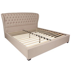 Contemporary Wingback Tufted Upholstered Platform Bed King Beige - Riverstone Furniture