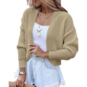 Coolmee Women's Long Sleeve Open Front Knit Cropped Cardigan Sweaters Casual Drop Shoulder Short Shrugs Sweater Coats - 1 of 4