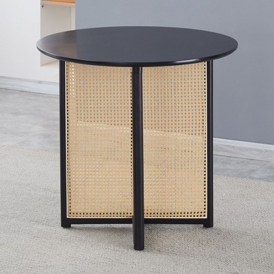 NicBex Round Dining Table 31.5" Solid Wood and Rattan Workmanship Dinette Table for Kitchen, Dining Room