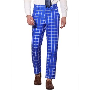 Lars Amadeus Men's Plaid Printed Regular Fit Flat Front Work Prom Dress Pants - 1 of 4